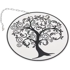 Decoratiune rotunda Copacul Vietii gravat, negru - 15cm