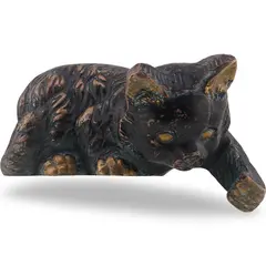 Decoratiune vintage din alama in forma de pisica asezata - 17,5cm