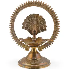 Decoratiune vintage din alama, lampa traditionala cu paun samai Dyia - 19cm