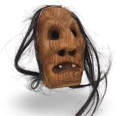 Masca vintage din lemn, model rustic cu par - 10cm