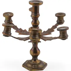 Sfesnic vintage din alama, model mic cu sase brate gravate - 8cm