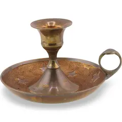Suport pentru lumanari vintage din alama cu maner si stele - 12,5cm