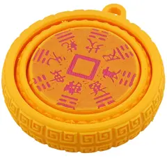 Talisman feng shui rotativ cu trigrame Bagua pentru protectie si prosperitate, galben - 7cm