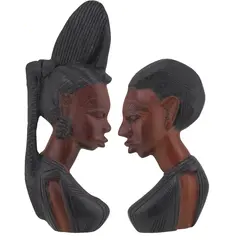 Set vintage din lemn, femei tribala cu profil sculptat - 20-28cm