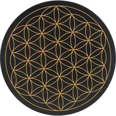 Grila pentru cristale Floarea Vietii gravata, 20cm - negru cu auriu