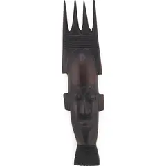 Masca tribala vintage din lemn, model inchis la culoare cu creasta - 24cm