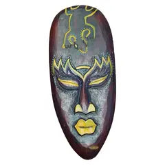 Masca vintage din lemn, model pictat cu motive africane - 47,5cm