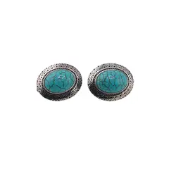 Cercei cu clipsuri Turcoaz in montura argintie - model oval, 28mm