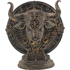 Decoratiune gravata zodia Taur cu accente aurii, 13,5cm