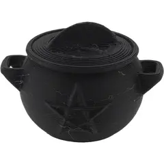 Decoratiune mini ceaun ritualic cu capac, negru - 2,5cm