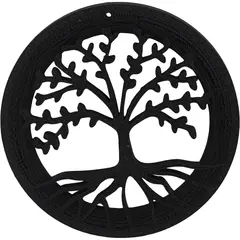 Decoratiune rotunda Copacul Vietii, model perforat negru - 7,5cm