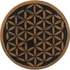 Grila pentru cristale Floarea Vietii gravata, 20cm - negru cu accente aurii