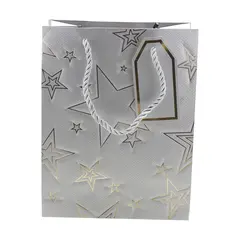 Punga pentru cadou dreptunghiulara argintie cu diverse modele, 23x18cm