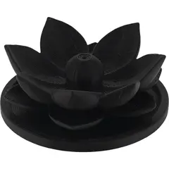 Suport aromaterapie pentru ardere betisoare parfumate, model floare de lotus negru - 2,5cm