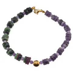 Bratara Rubin in zoisit si Lepidolit rondele 6mm, Ametist sfere fatetate 4mm si Hematit auriu