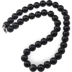 Colier Obsidian auriu sfere 10mm