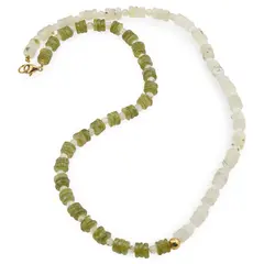 Colier Peridot si Prehnit rondele 6mm, Prehnit sfere 4mm si Hematit auriu