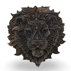 Decoratiune Cap de Leu cu detalii tribale gravate antichizata manual - 18,5cm