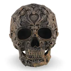 Decoratiune gravata in stil baroc, model craniu antichizat manual - 11cm