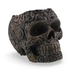 Decoratiune / Suport pentru cristale, model craniu gravat in stil baroc antichizat manual - 11cm