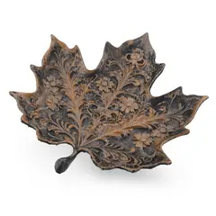 Decoratiune / Suport pentru cristale, model frunza de artar cu detalii florale antichizata manual - 15cm