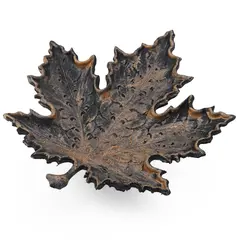 Decoratiune / Suport pentru cristale, model frunza de artar cu detalii texturate antichizata manual - 15cm