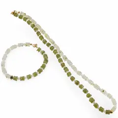 Set colier si bratara Peridot si Prehnit rondele 6mm, Prehnit sfere 4mm si Hematit auriu