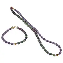 Set colier si bratara Rubin in zoisit si Lepidolit rondele 6mm, Ametist sfere fatetate 4mm si Hematit auriu