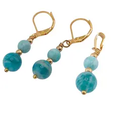 Set cercei si pandantiv Amazonit Rusia sfere cu bumbi aurii, 6-8mm