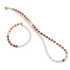 Set colier si bratara Granat Hessonit si Piatra lunii rondele 5mm, Piatra lunii sfere 4mm si Hematit auriu