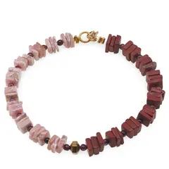 Bratara Jasp rosu si Rodocrozit patratele 6mm, Granat sfere 3mm si Hematit auriu