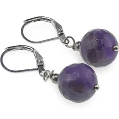 Cercei cu agatatoare Ametist sfere fatetate, 12mm