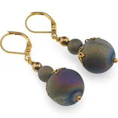 Cercei cu agatatoare Cuart Titan Aura sfere 6-15mm cu flori aurii