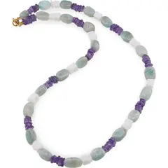 Colier Ametist si Opal alb patratele 5mm, Amazonit neregulat 10mm