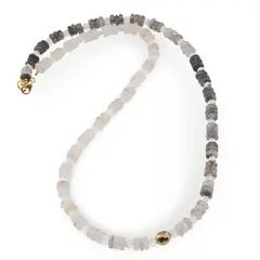 Colier Cuart rutilat si Cuart turmalinat rondele 6mm, Cristal de stanca sfere 4mm si Hematit auriu