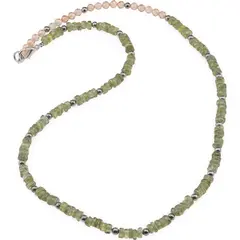 Colier Granat verde rondele 4mm, Zirconiu sfere fatetate 4mm si bumbi argintii