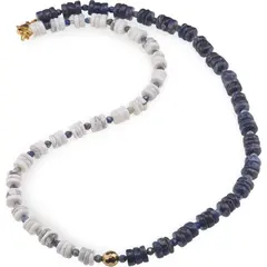 Colier Howlit si Sodalit rondele 6-7mm, Lapis Lazuli sfere fatetate 3mm si Howlit auriu