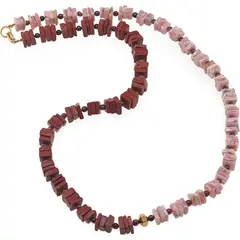 Colier Jasp rosu si Rodocrozit patratele 6mm, Granat sfere 3mm si Hematit auriu