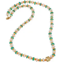 Colier Onix verde si Piatra lunii rondele 6mm, Carneol sfere 4mm si Hematit auriu