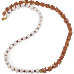 Colier Opal alb si Granat hessonit patratele 5mm, Granat hessonit sfere 3mm si Hematit auriu