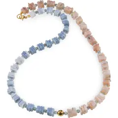 Colier Opal albastru si Rodocrozit patratele 7mm, Acvamarin sfere 3mm si Hematit auriu