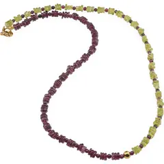 Colier Peridot patratele 5mm, Granat rhodolit rondele 5mm si sfere 3mm, Hematit auriu