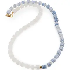 Colier Piatra lunii alba si Opal albastru rondele 6mm, Piatra lunii sfere 3mm si Hematit auriu