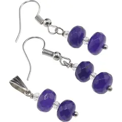 Set cercei si pandantiv Agat mov discuri fatetate 8mm si Zirconiu sfere fatetate 3mm