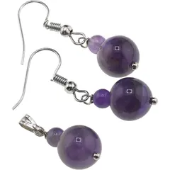 Set cercei si pandantiv Ametist sfere, 4-10mm