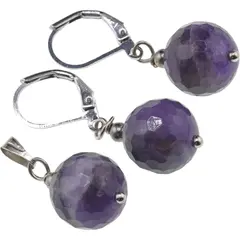 Set cercei si pandantiv Ametist sfere fatetate, 12mm