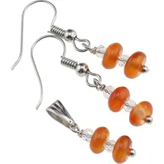 Set cercei si pandantiv Carneol rondele 6mm si Zirconiu sfere fatetate 3mm