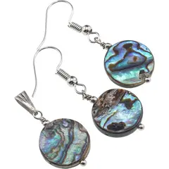 Set cercei si pandantiv Scoica abalone banut, 14mm