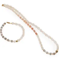 Set colier si bratara Piatra lunii mix patratele 5mm, sfere 4mm si Hematit auriu