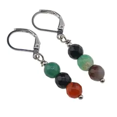 Cercei cu agatatoare Agat multicolor sfere fatetate, 6mm